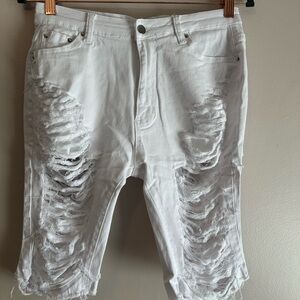 White Distressed Denim Shorts NWOT